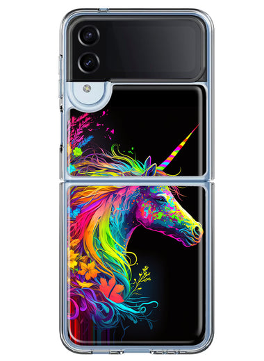 Samsung Galaxy Z Flip 4 Neon Rainbow Glow Unicorn Floral Hybrid Protective Phone Case Cover
