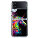 Samsung Galaxy Z Flip 4 Neon Rainbow Glow Unicorn Floral Hybrid Protective Phone Case Cover