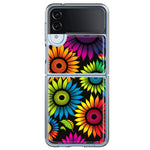 Samsung Galaxy Z Flip 4 Neon Rainbow Glow Sunflowers Colorful Floral Pink Purple Double Layer Phone Case Cover