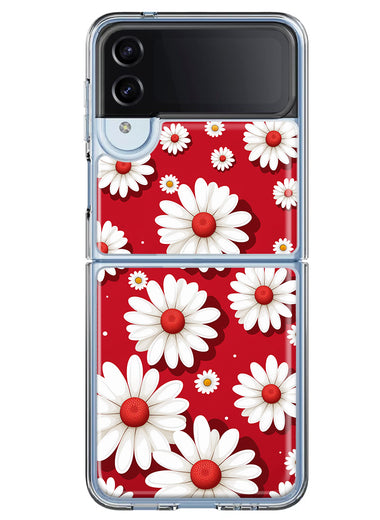 Samsung Galaxy Z Flip 4 Cute White Red Daisies Polkadots Double Layer Phone Case Cover