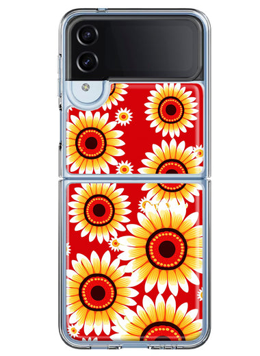 Samsung Galaxy Z Flip 4 Yellow Sunflowers Polkadot on Red Double Layer Phone Case Cover