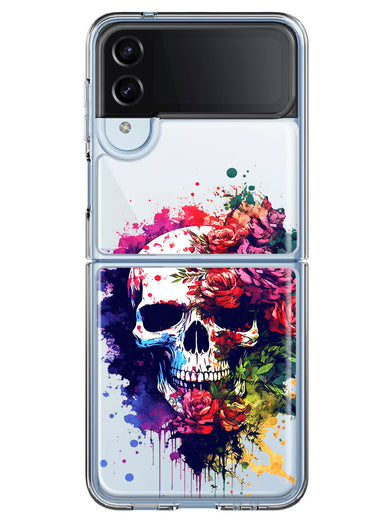 Samsung Galaxy Z Flip 4 Fantasy Skull Red Purple Roses Hybrid Protective Phone Case Cover