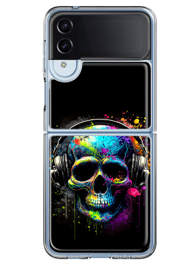 Samsung Galaxy Z Flip 4 Fantasy Skull Headphone Colorful Pop Art Hybrid Protective Phone Case Cover