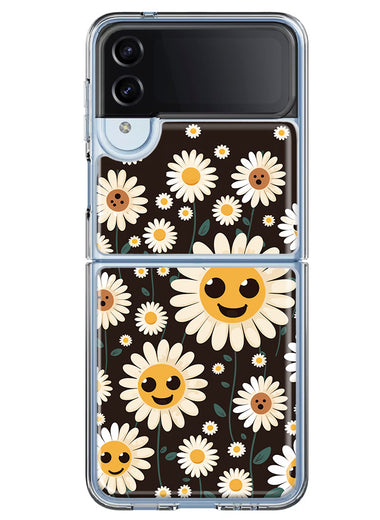 Samsung Galaxy Z Flip 4 Cute Smiley Face White Daisies Double Layer Phone Case Cover