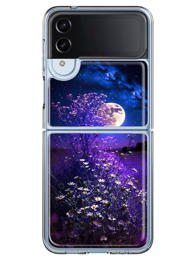 Samsung Galaxy Z Flip 4 Spring Moon Night Lavender Flowers Floral Hybrid Protective Phone Case Cover