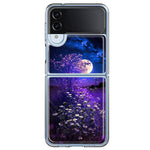 Samsung Galaxy Z Flip 4 Spring Moon Night Lavender Flowers Floral Hybrid Protective Phone Case Cover