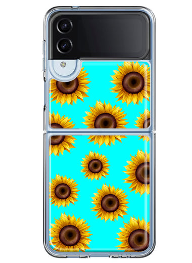 Samsung Galaxy Z Flip 4 Yellow Sunflowers Polkadot on Turquoise Teal Double Layer Phone Case Cover