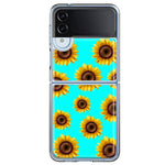 Samsung Galaxy Z Flip 4 Yellow Sunflowers Polkadot on Turquoise Teal Double Layer Phone Case Cover