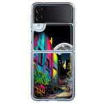Samsung Galaxy Z Flip 4 Urban City Full Moon Graffiti Painting Art Hybrid Protective Phone Case Cover