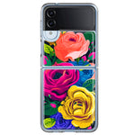 Samsung Galaxy Z Flip 4 Vintage Pastel Abstract Colorful Pink Yellow Blue Roses Double Layer Phone Case Cover