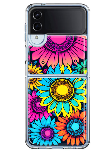 Samsung Galaxy Z Flip 4 Vintage Colorful Abstract Sunflowers Floral Double Layer Phone Case Cover