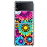 Samsung Galaxy Z Flip 4 Vintage Colorful Abstract Sunflowers Floral Double Layer Phone Case Cover