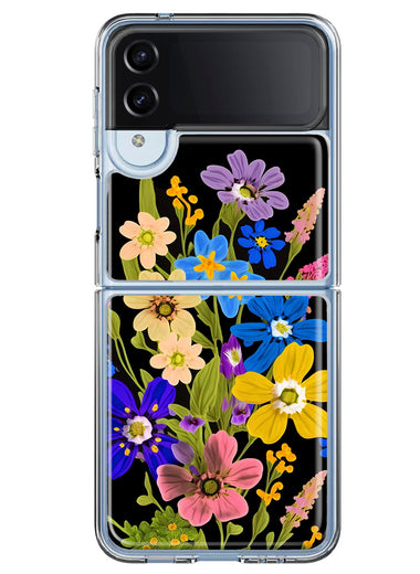 Samsung Galaxy Z Flip 4 Blue Yellow Vintage Spring Wild Flowers Floral Hybrid Protective Phone Case Cover