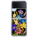 Samsung Galaxy Z Flip 4 Blue Yellow Vintage Spring Wild Flowers Floral Hybrid Protective Phone Case Cover