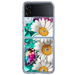 Samsung Galaxy Z Flip 4 Colorful Crystal White Daisies Rainbow Gems Teal Double Layer Phone Case Cover