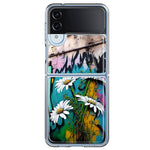 Samsung Galaxy Z Flip 4 White Daisies Graffiti Wall Art Painting Hybrid Protective Phone Case Cover