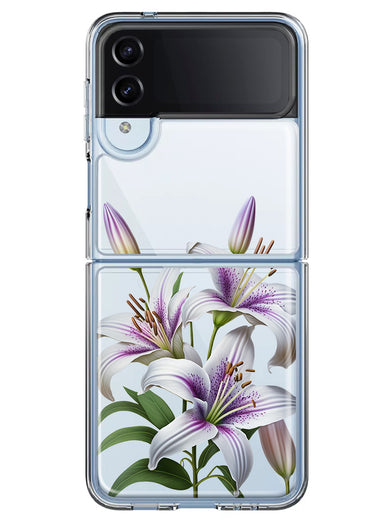 Samsung Galaxy Z Flip 4 White Lavender Lily Purple Flowers Floral Hybrid Protective Phone Case Cover