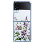 Samsung Galaxy Z Flip 4 White Lavender Lily Purple Flowers Floral Hybrid Protective Phone Case Cover