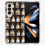 Samsung Galaxy Z Fold 4 Cute Morning Coffee Lovers Gnomes Characters Drip Iced Latte Americano Espresso Brown Double Layer Phone Case Cover