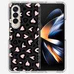 Samsung Galaxy Z Fold 4 Cute Pink Leopard Print Hearts Valentines Day Love Double Layer Phone Case Cover