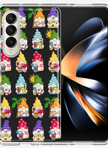 Samsung Galaxy Z Fold 4 Summer Beach Cute Gnomes Sand Castle Shells Palm Trees Double Layer Phone Case Cover