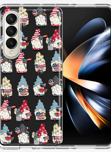 Samsung Galaxy Z Fold 4 USA Fourth Of July American Summer Cute Gnomes Patriotic Parade Double Layer Phone Case Cover