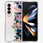 Samsung Galaxy Z Fold 4 Navy Blue Summer Watercolor Floral Classic Purple Flowers Hybrid Protective Phone Case Cover