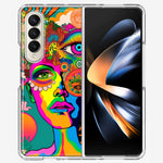 Samsung Galaxy Z Fold 4 Neon Rainbow Psychedelic Hippie One Eye Pop Art Hybrid Protective Phone Case Cover