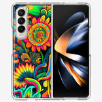 Samsung Galaxy Z Fold 4 Neon Rainbow Psychedelic Indie Hippie Sunflowers Hybrid Protective Phone Case Cover