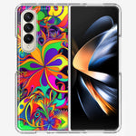 Samsung Galaxy Z Fold 4 Neon Rainbow Psychedelic Hippie Wild Flowers Hybrid Protective Phone Case Cover
