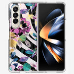 Samsung Galaxy Z Fold 4 Zebra Stripes Tropical Flowers Purple Blue Summer Vibes Hybrid Protective Phone Case Cover