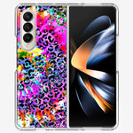 Samsung Galaxy Z Fold 4 Vibrant Pink Purple Tie Dye Summer Leopard Swirl Rainbow Hybrid Protective Phone Case Cover