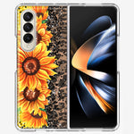 Samsung Galaxy Z Fold 4 Yellow Summer Sunflowers Brown Leopard Honeycomb Hybrid Protective Phone Case Cover