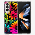 Samsung Galaxy Z Fold 4 Neon Rainbow Glow Colorful Abstract Flowers Floral Hybrid Protective Phone Case Cover