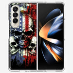 Samsung Galaxy Z Fold 4 American USA Flag Skulls Blue Red Double Layer Phone Case Cover