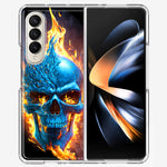 Samsung Galaxy Z Fold 4 Blue Flaming Skull Burning Fire Double Layer Phone Case Cover