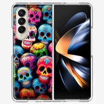 Samsung Galaxy Z Fold 4 Halloween Spooky Colorful Day of the Dead Skulls Hybrid Protective Phone Case Cover