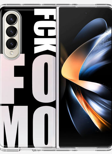 Samsung Galaxy Z Fold 4 Black Clear Funny Text Quote Fckfomo Hybrid Protective Phone Case Cover