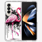 Samsung Galaxy Z Fold 4 Pink Flamingo Painting Graffiti Hybrid Protective Phone Case Cover