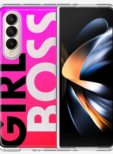 Samsung Galaxy Z Fold 4 Pink Clear Funny Text Quote Girl Boss Hybrid Protective Phone Case Cover