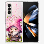 Samsung Galaxy Z Fold 4 Cute Pink Cherry Blossom Gnome Spring Floral Flowers Double Layer Phone Case Cover