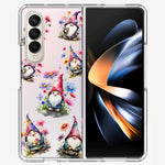 Samsung Galaxy Z Fold 4 Cute Pink Purple Cosmos Flowers Gnomes Spring Floral Double Layer Phone Case Cover