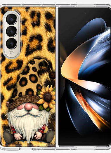 Samsung Galaxy Z Fold 4 Gnome Sunflower Leopard Hybrid Protective Phone Case Cover