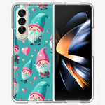 Samsung Galaxy Z Fold 4 Turquoise Pink Hearts Gnomes Hybrid Protective Phone Case Cover