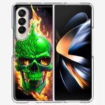 Samsung Galaxy Z Fold 4 Green Flaming Skull Burning Fire Double Layer Phone Case Cover