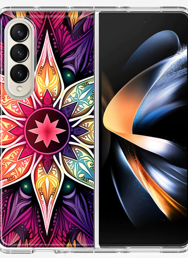 Samsung Galaxy Z Fold 4 Mandala Geometry Abstract Star Pattern Hybrid Protective Phone Case Cover