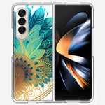 Samsung Galaxy Z Fold 4 Mandala Geometry Abstract Peacock Feather Pattern Hybrid Protective Phone Case Cover