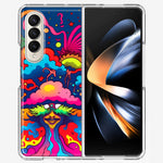 Samsung Galaxy Z Fold 4 Neon Rainbow Psychedelic Trippy Hippie Bomb Star Dream Hybrid Protective Phone Case Cover