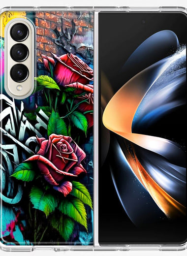 Samsung Galaxy Z Fold 4 Red Roses Graffiti Painting Art Hybrid Protective Phone Case Cover