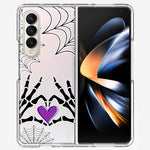 Samsung Galaxy Z Fold 4 Halloween Skeleton Heart Hands Spooky Spider Web Hybrid Protective Phone Case Cover